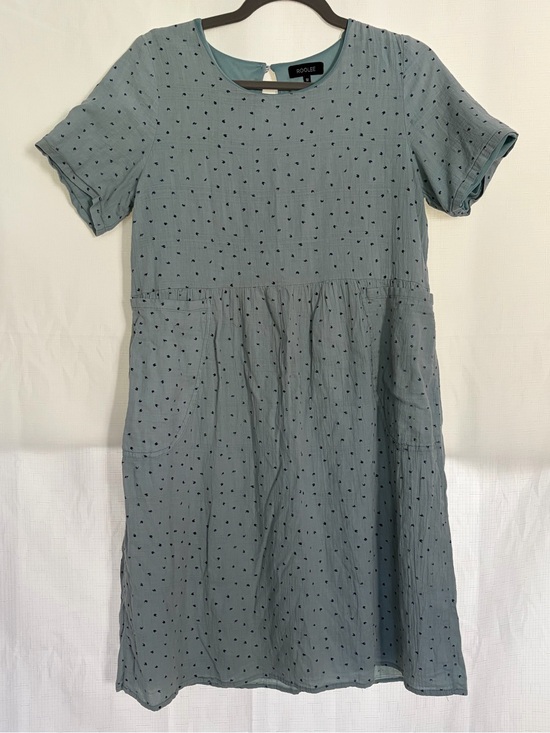 Roolee Dresses & Skirts - Roolee Light Blue Short Sleeve Babydoll Dress with Navy Dot Print